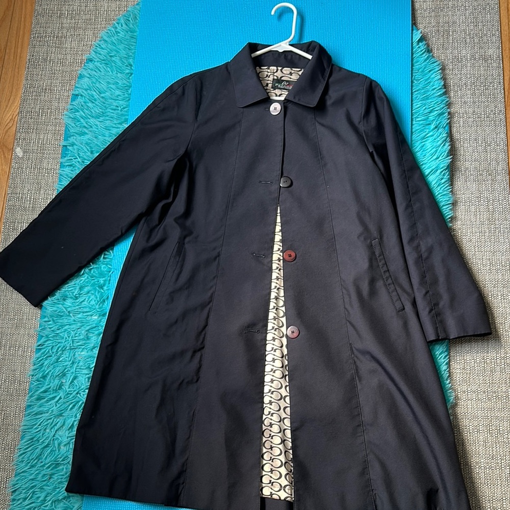 Peacock Chic Black Coat With Patterned Lining - image 7